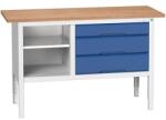 bott Verso műhelyasztal, állítható magasságú, 83-93 x 150 x 60 cm, multiplex, 3 fiók, 1 polc, szürke-kék - manutan - 630 415 Ft