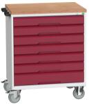 bott Verso mobil íróasztal fiókokkal, 98 x 80 x 60 cm, 7 fiókos, multiplex, szürke-piros