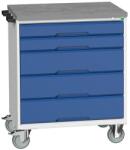 bott Verso mobil íróasztal fiókokkal, 98 x 80 x 60 cm, 5 fiókos, linóleum, szürke-kék