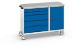bott Karbantartó fiókos kocsi Bott Verso, 98 x 130 x 60 cm, 5 fiókos, szekrény, linóleum, szürke-kék