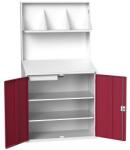 bott Workstation Economy Bott, elválasztó panellel, 2 polccal, 1 fiókkal, 200 x 105 x 55 cm, szürke-piros