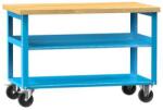 POLAK Mobil műhelyasztal PPS Multiplex, 81 x 120 x 70 cm, 2 polccal, bükk/kék