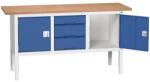bott Verso műhelyasztal, állítható magasságú, 83-93 x 175 x 60 cm, multiplex, 3 fiók, 2 szekrény, szürke-kék