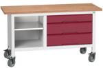 bott Mobil műhelyasztal Bott Verso Storage, 150 x 60 x 83 cm, multiplex, 3 fiók, 1 polc, szürke-piros - manutan - 698 843 Ft