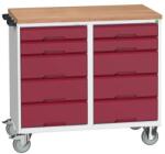 bott Karbantartó fiókos kocsi Bott Verso, 98 x 105 x 60 cm, 10 fiókos, multiplex, szürke-piros