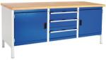 bott Műhelyasztal Bott Cubio Tároló, 84 x 200 x 75 cm, 2 szekrény, 3 fiók, multiplex, szürke-kék