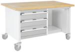 bott Cubio Storage mobil műhelyasztal, 84 x 150 x 75 cm, 3 fiók, polcok, multiplex, szürke-szürke