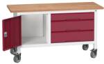 bott Verso Storage mobil műhelyasztal, 150 x 60 x 83 cm, multiplex, 3 fiók, 1 szekrény, szürke-piros