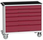 bott Verso mobil íróasztal fiókokkal, 96, 5 x 105 x 55 cm, 6 fiókos, matt, szürke-piros