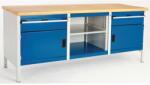 bott Cubio Tároló műhelyasztal, 84 x 200 x 75 cm, 2 szekrény, 2 fiók, nyitott tér polccal, linóleum, szürke-kék