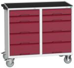 bott Karbantartó fiókos kocsi Bott Verso, 96, 5 x 105 x 55 cm, 10 fiókos, matt, szürke-piros