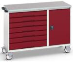 bott Karbantartó fiókos kocsi Bott Verso, 98 x 130 x 60 cm, 7 fiókos, szekrény, linóleum, szürke-piros
