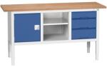 bott Verso műhelyasztal, állítható magasságú, 83-93 x 175 x 60 cm, multiplex, 3 fiók, 1 polc, 1 szekrény, szürke-kék