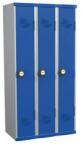 Acial hegesztett öltözőszekrény, 3 rekeszes, 300 mm, számkódos zárral, szürke/kék