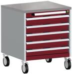 bott Cubio mobil komód, 79 x 65 x 65 cm, 5 fiókos, linóleum, szürke-piros