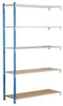 Manorga Velez fém polcállvány, hozzáépíthető, 200 x 125 x 50 cm, 1500 kg, 5 polc, kék