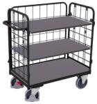 Variofit Polcos kocsi fogantyúval ? ? s hálós oldalakkal, 400 kg-ig, 3 polc, 118 x 104 x 52, 5 cm, szürke