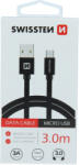SWISSTEN textil microUSB mobil kábel - fekete - 300cm