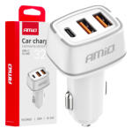 AMiO szivargyújtós autós töltő - 3xUSB - 32W 12-24V