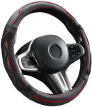  Genuine Leather valódi bőr kormányvédő - 38cm - fekete-piros - DW-5002R