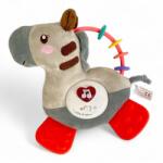  Zenélő bébi játék, el. , hang+váltófény, plüss Zebra, ló, rágóka, 18x25 cm dob. Gombel