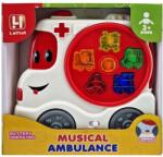  Zenélõ bébi játék, el. , mentõ/tűzoltó autó forma, hang-fény, 18x17 cm dob. gombel - vackorjatek