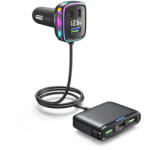  GC05 6 portos USB/USB-C autós szivargyújtós töltő feszültségmérővel - 12/24V 115W