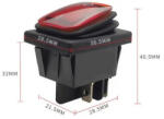  Vízálló billenőkapcsoló - 4 tűs, 2 állású - 250 V 35 A - piros