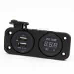 Maxspeed dupla. szerelhető USB aljzat voltmérővel - 9-30V