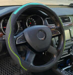  Univerzális műbőr kormányvédő - 38cm - fekete-zöld - 2396GR