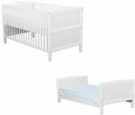 BabyNeeds - Patut din lemn Nadia transformabil pentru bebe si junior, 140x70 cm, Din lemn de pin si mdf, Stabil si rezistent, Inaltime saltea reglabila pe 3 nivele, Laterala cu 3 bete detasabile, EN716-1, EN716