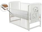 BabyNeeds - Patut din lemn Timmi 120x60 cm, Cu laterala culisanta, Din lemn de pin si mdf, Stabil si rezistent, Inaltime saltea reglabila pe 3 nivele, Laterala cu 3 bete detasabile, EN716-1, EN716-2, Alb + Salt