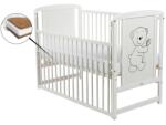 BabyNeeds - Patut din lemn Timmi 120x60 cm, Cu laterala culisanta, Din lemn de pin si mdf, Stabil si rezistent, Inaltime saltea reglabila pe 3 nivele, Laterala cu 3 bete detasabile, EN716-1, EN716-2, Alb + Salt