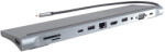 PremiumCord dokkolóállomás USB-C 10in1, 1xHDMI, 1xVGA, 2xUSB-C, 3xUSB, 1xRJ45, SD kártyaolvasó, szürke színű (ku31dock17)