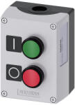 Siemens 3SU1802-0AB00-2AB1 nyomógomb tokozat, műanyag, zöld és piros nyomógombbal, címkével, 1NO+1NC, Sirius (3SU18020AB002AB1)