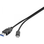 Renkforce USB 3.1 (Gen 2) Csatlakozókábel [1x USB 3.1 dugó, A típus - 1x USB-C dugó] 1.00 m Fekete UL minősített, Aranyozatt érintkező (RF-4381080)