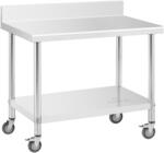Royal Catering Rozsdamentes acél asztal kerekekkel - PREMIUM - 60 x 100 cm - 155 kg - hátsó perem - Royal Catering (RCAT-100/60-WS)