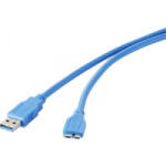 Renkforce USB 3.0 csatlakozókábel, 1x USB 3.0 dugó A - 1x USB 3.0 dugó mikro B, 0, 3 m, kék, aranyozott, renkforce (RF-4264533)