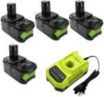 RYOBI P108 akkumulátor, 18 V-os lítium-ion, többszörös kapacitási lehetőségek, 4 akkumulátor 1 töltő