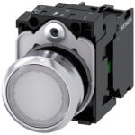 Siemens 3SU1156-0AB60-1BA0 komplett világító nyomógomb, fehér, 230VAC, 1NO, fém, csavaros Sirius (3SU11560AB601BA0)