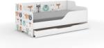  Pătuț pentru copii LILU cu front și lateral laminat 160x80cm cu saltea și spațiu de depozitare pentru lenjerie de pat - animale din pădure