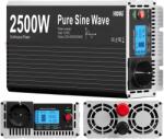  Tiszta szinuszos inverter, LCD kijelző, távirányító, 2500 W, 12 V, 220-230 V 50 Hz