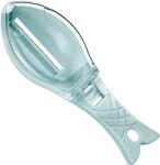 Flippy Kézi pikkelytisztító, Flippy, Hal alakú, Mérlegtartó fedéllel, Műanyag, Világoskék, 16x6 cm (126173)