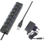 Renkforce 7 portos USB 3.0 hub, külön kapcsolható, státusz LED, iPad töltőcsatlakozó, fekete, Renkforce (RF-4821051)