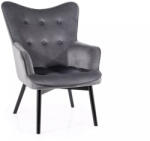 SIGNAL MEBLE Carmen Velvet Bársony Fotel Szürke Fekete Gombos (CARMENVSZC)