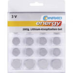 Conrad energy Lítium gombelem készlet, 20 db, Conrad Energy 2xCR1025/CR1620/CR1632/CR2016/CR2430/CR2450, 4xCR2025/CR2032 (650675) - aqua