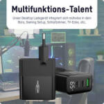 ANSMANN USB-Ladegerät mit Display 65W USB-s töltőkészülék 65 W 1x USB-A, 2x USB-C Power Delivery Fekete Beltér (HC365PD) (HC365PD)