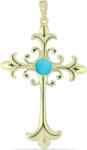  Arannyal Bevont Ezüst Kereszt Medál Csipkerózsika Türkizzel