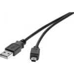 Renkforce USB 2.0 csatlakozókábel, 1x USB 2.0 dugó A - 1x USB 2.0 dugó mini B, 0, 3 m, fekete, aranyozott, renkforce (RF-4455807)