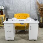 Invincio STYLE PRO professzionális manikűrasztal beépített porszívóval, magasságállítással, 2 rekesszel, 3 fiókkal, 3 polccal, mosható felülettel, méretek 120x45x76 cm, fehér